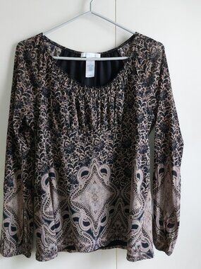 Lizwear Women's Long Sleeve Blouse Black, Beige & Gray Size Medium